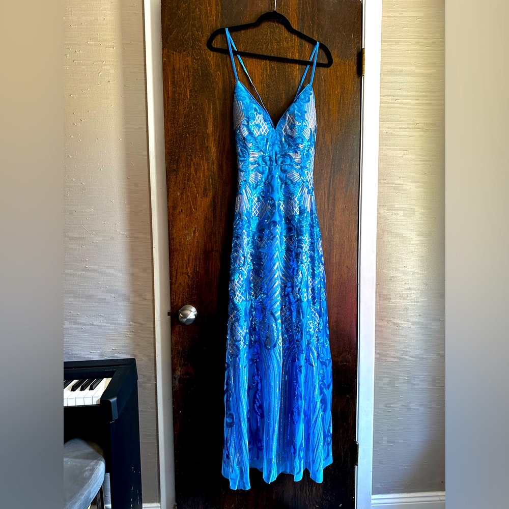 NWT Aqua and gold sequin evening dress - sz M (6-8)